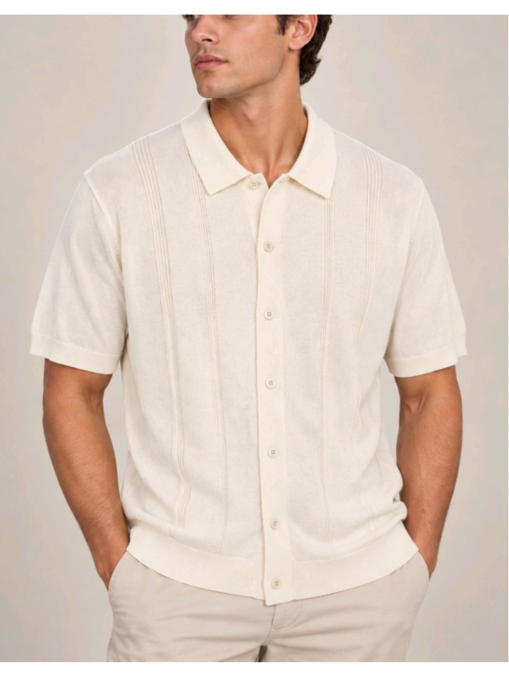 DKNY Men's Knit Polo Preppy Old Money Academia Cream Stretch XL $89.50